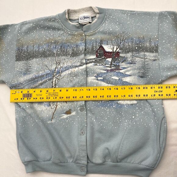 Vintage Artisans Sunschein Designs Cardigan Sweatshirt Grandma Blue Size Large - Picture 10 of 11